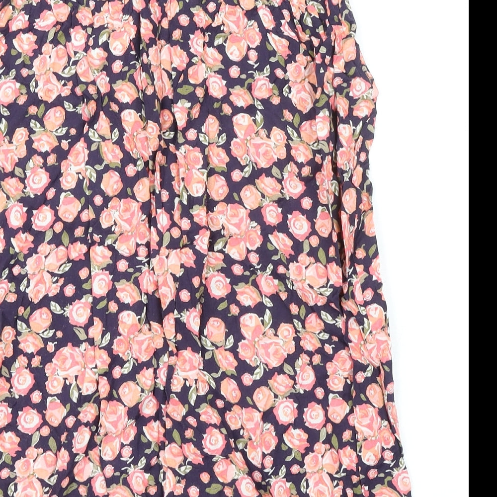 Tinster Womens Multicoloured Floral Viscose Mini Size 8 Square Neck Pullover