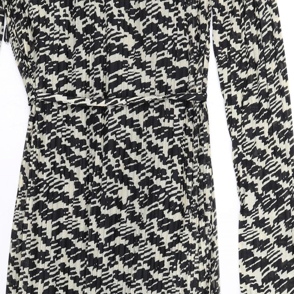 Marks & Spencer Womens Black Geometric Polyester Maxi Size 6 Round Neck Pullover