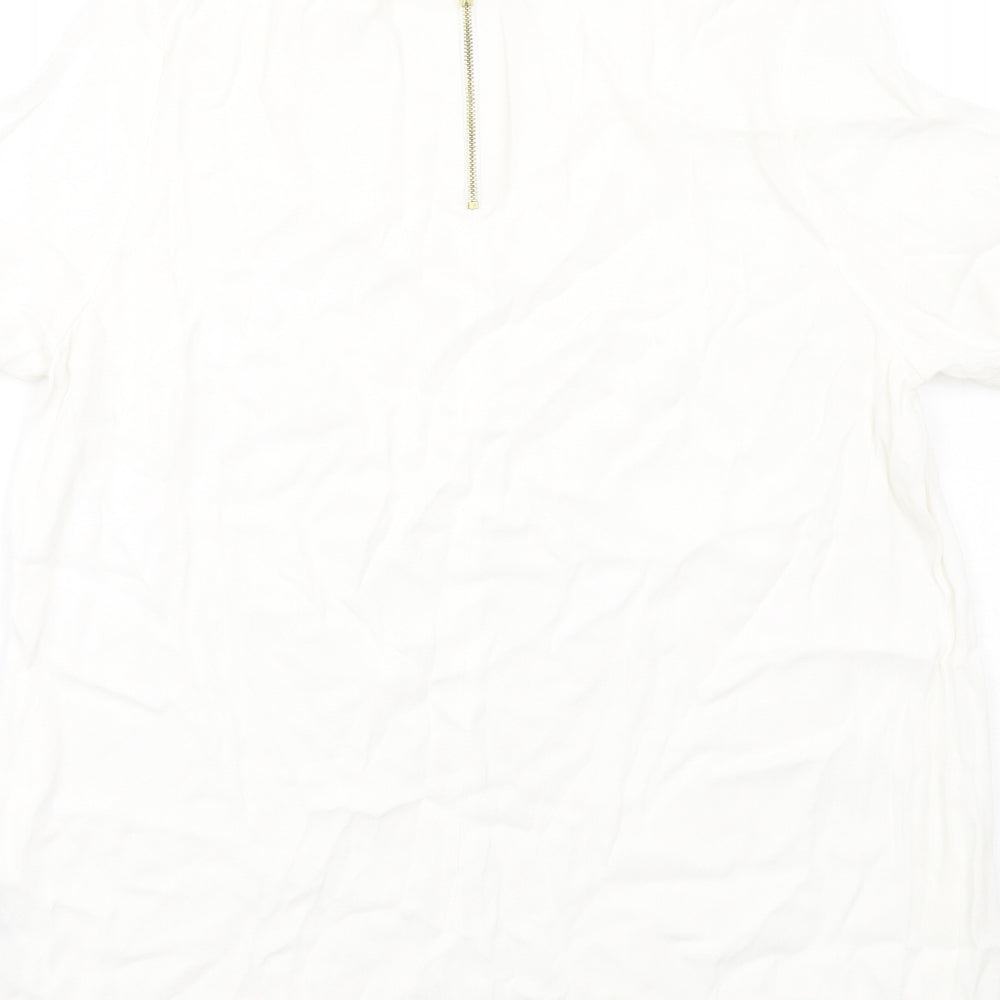 Marks & Spencer Womens White Viscose Basic T-Shirt Size 16 Round Neck