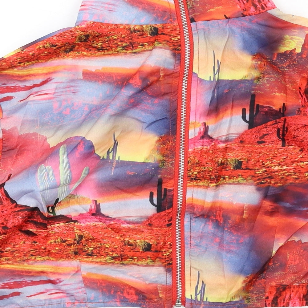 PRETTYLITTLETHING Womens Multicoloured Geometric Polyester Basic Blouse Size 10 Mock Neck