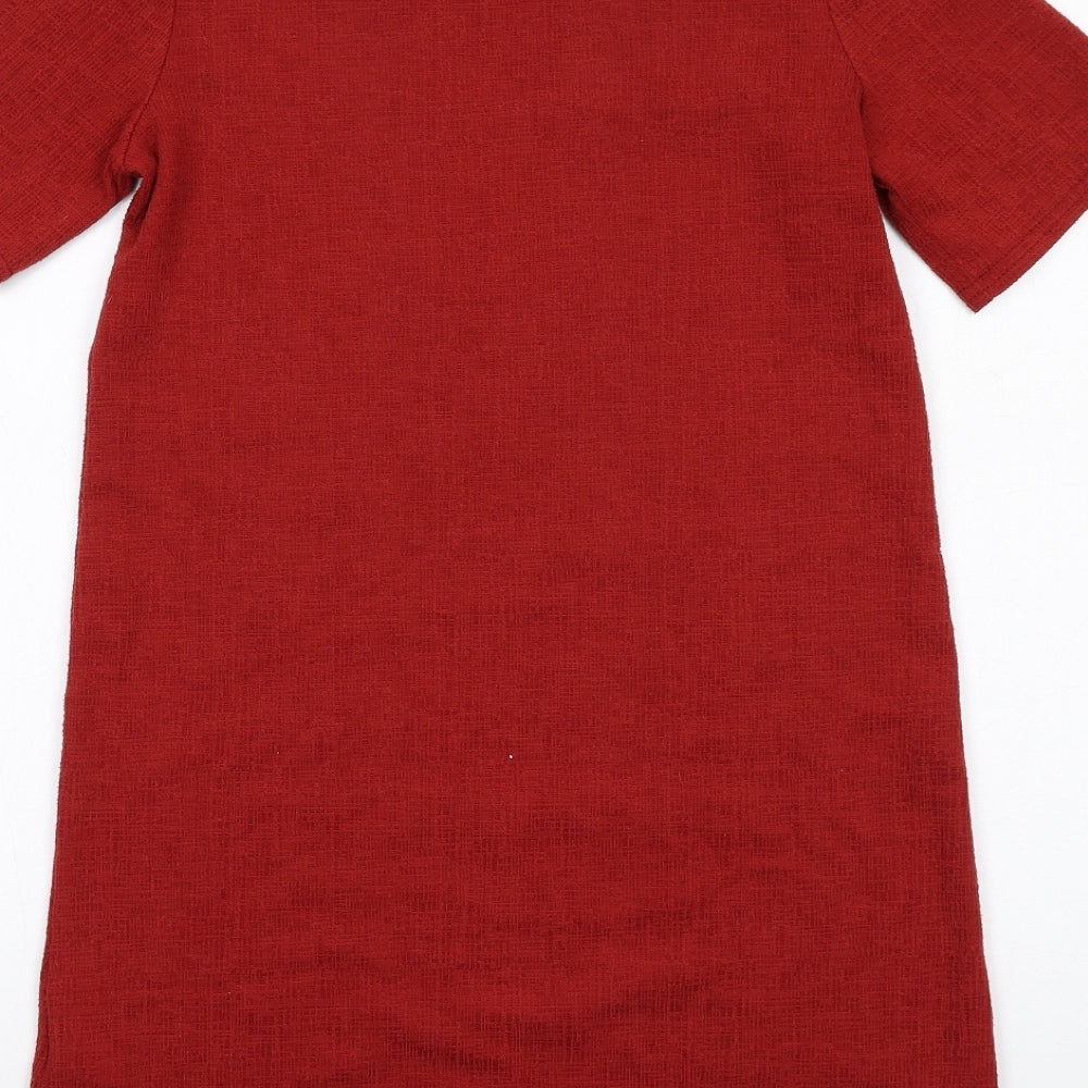 New Look Womens Red Polyester A-Line Size 6 Round Neck Pullover