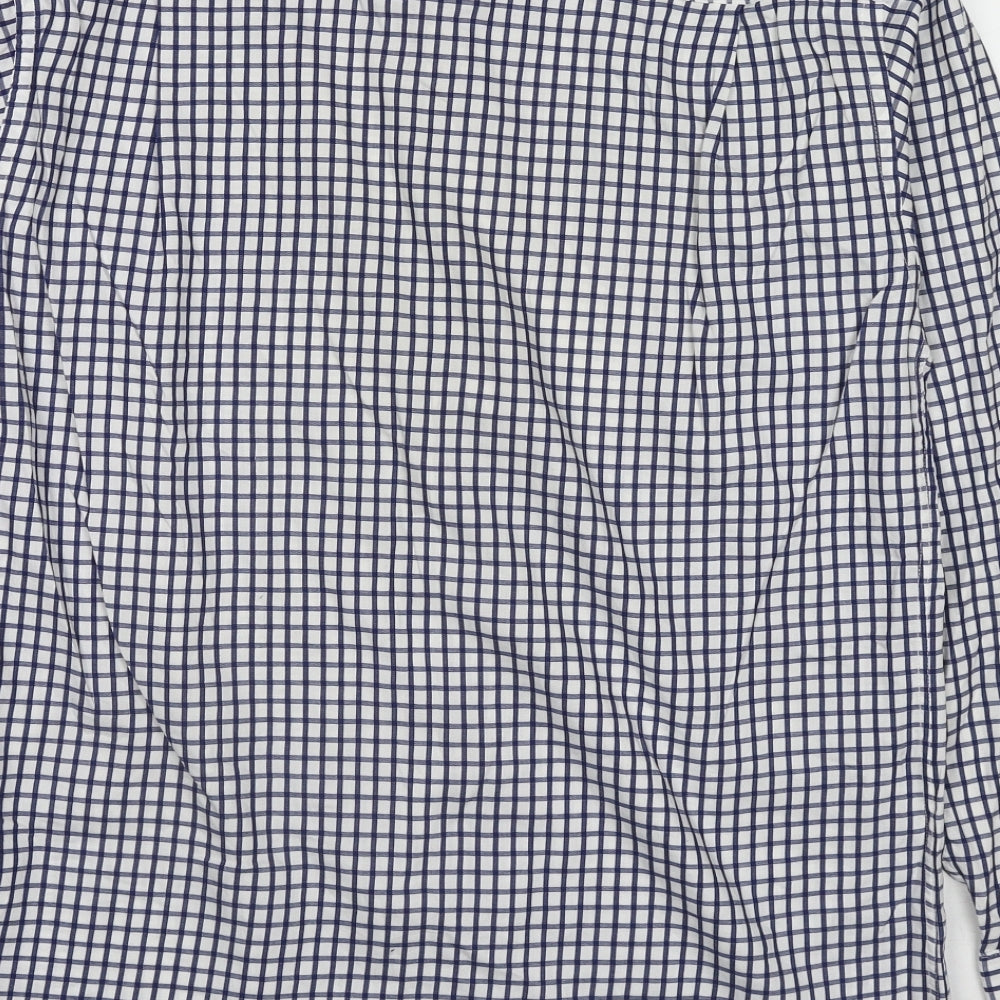 Butler & Webb Mens Blue Check Cotton Button-Up Size 16 Collared Button