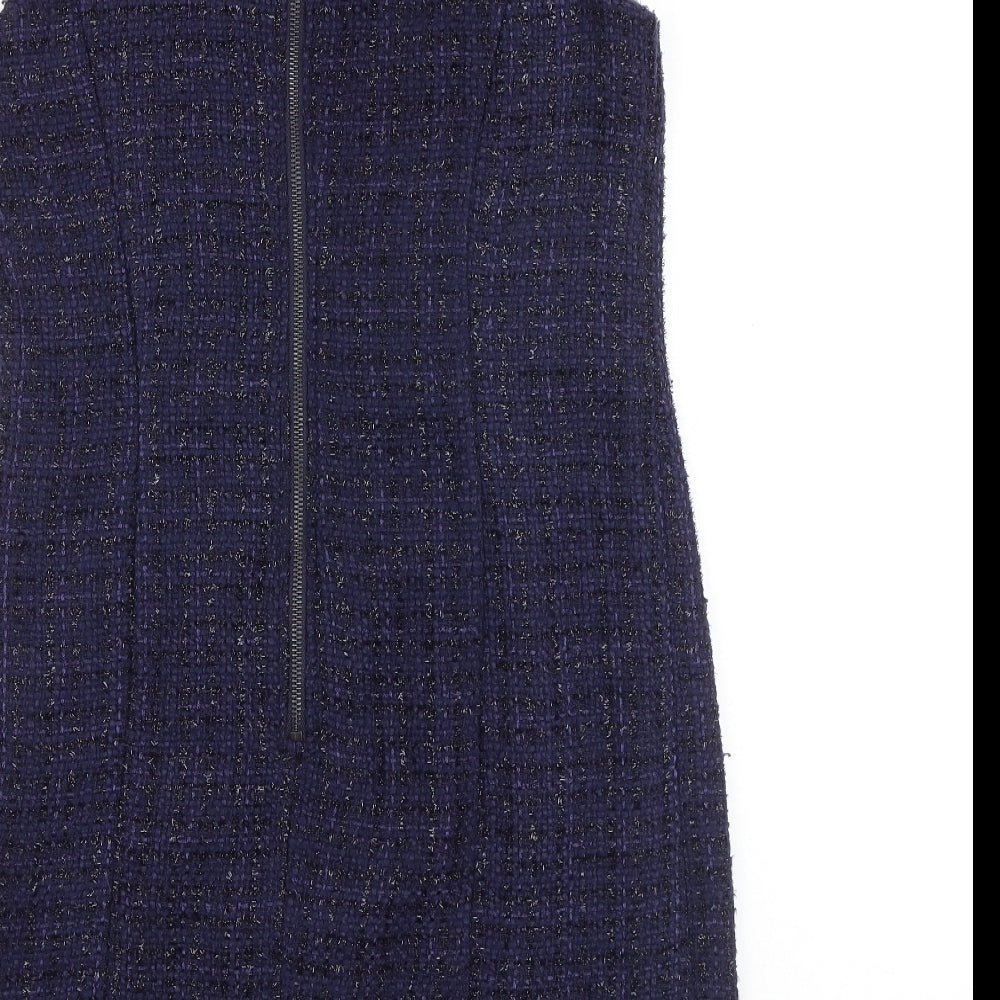 M&Co Womens Blue Geometric Polyester Shift Size 10 Round Neck Zip