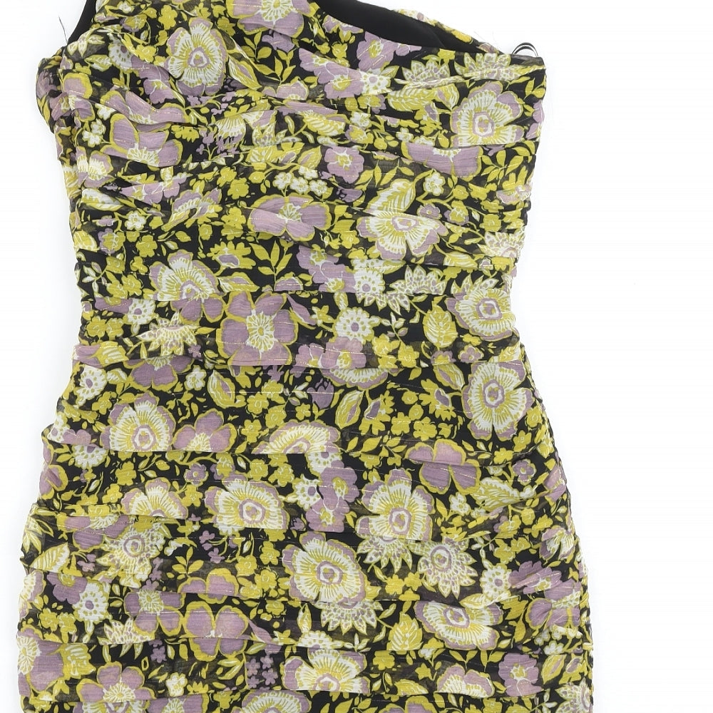 Zara Womens Multicoloured Floral Polyester Mini Size S One Shoulder Zip