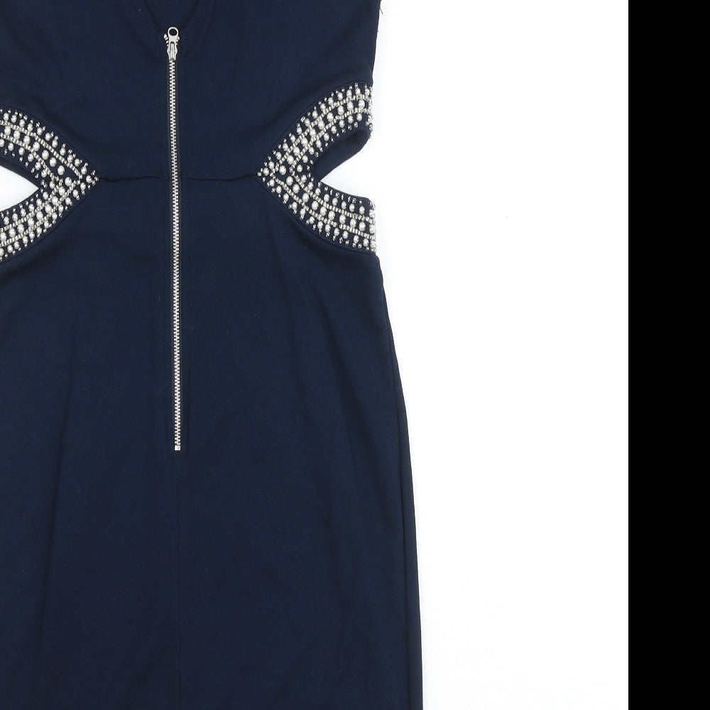 TFNC Womens Blue Viscose Shift Size S Round Neck Zip