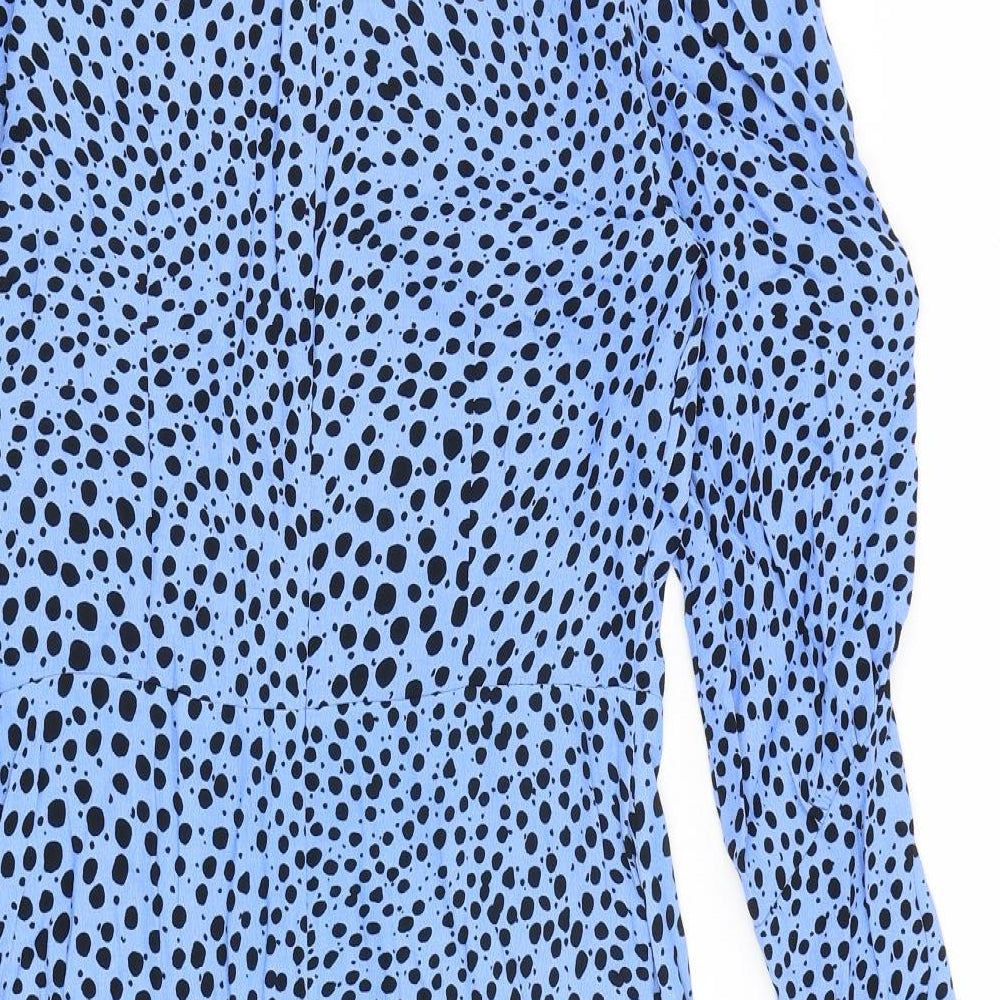 Marks & Spencer Womens Blue Animal Print Viscose A-Line Size 8 Round Neck Zip - Cheetah pattern