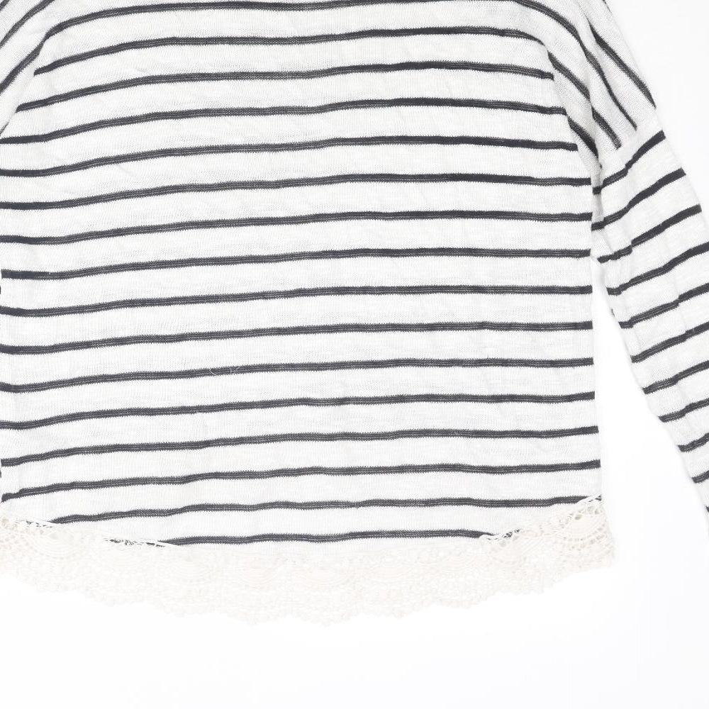 New Look Womens White Boat Neck Striped Viscose Pullover Jumper Size 8