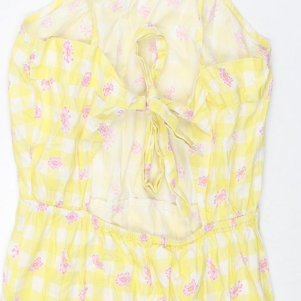 Influence Womens Yellow Geometric Cotton Mini Size 10 Square Neck Tie - Floral