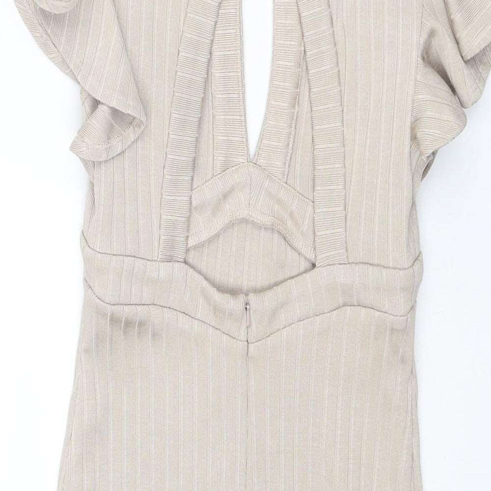Miss Selfridge Womens Beige Polyester Bodycon Size 6 Boat Neck Zip