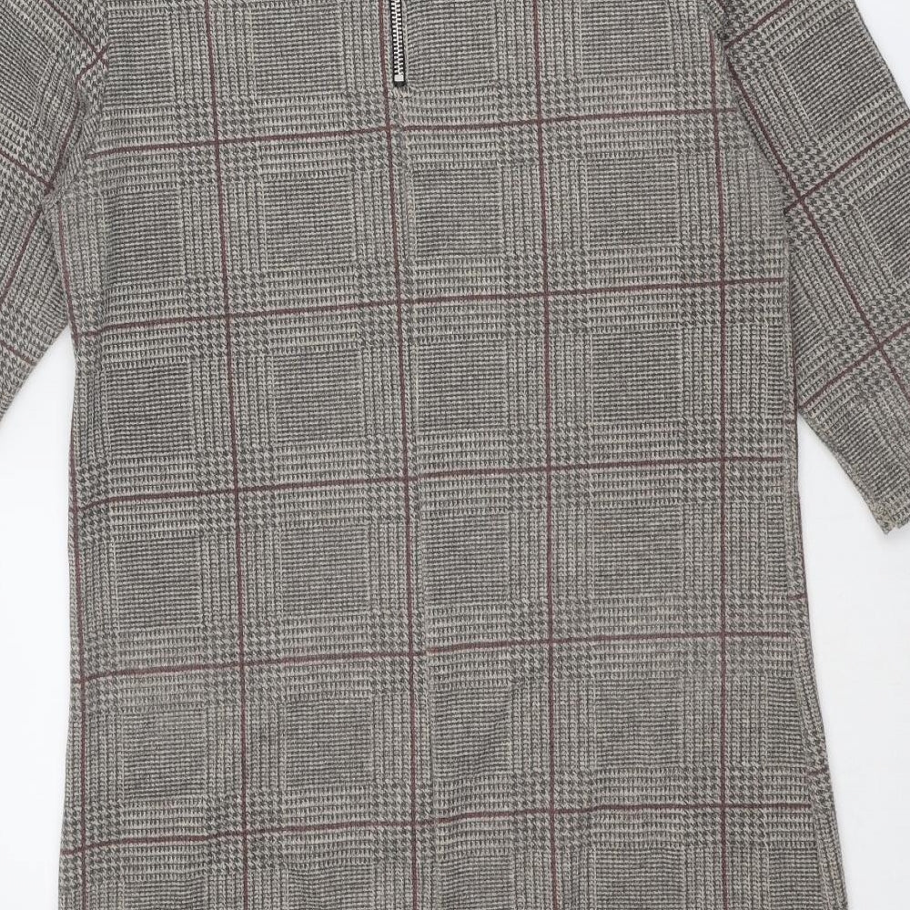 Cameo Rose Womens Beige Plaid Polyester Shift Size M Round Neck Zip