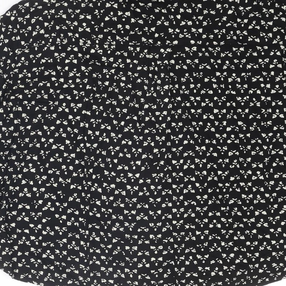 Zara Womens Black Geometric Viscose Basic Button-Up Size L Collared