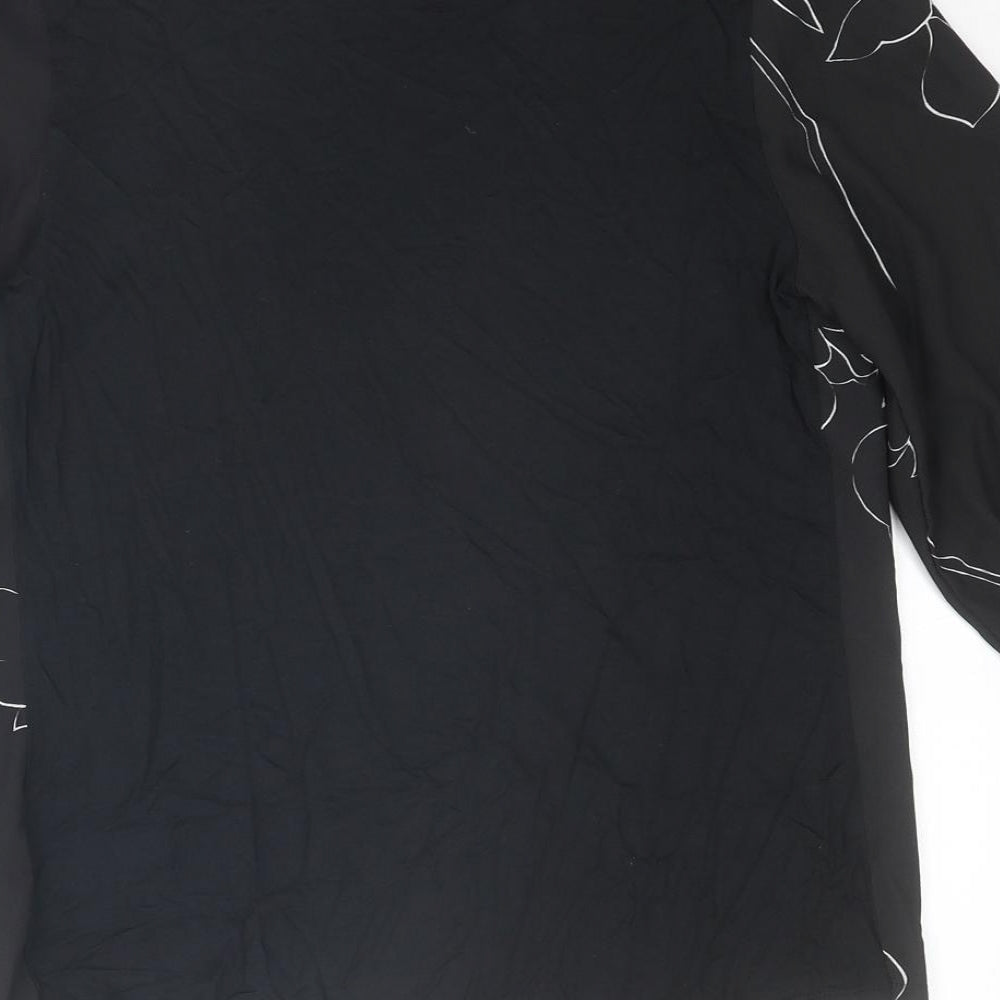 NEXT Womens Black Floral Polyester Basic Blouse Size 8 Boat Neck