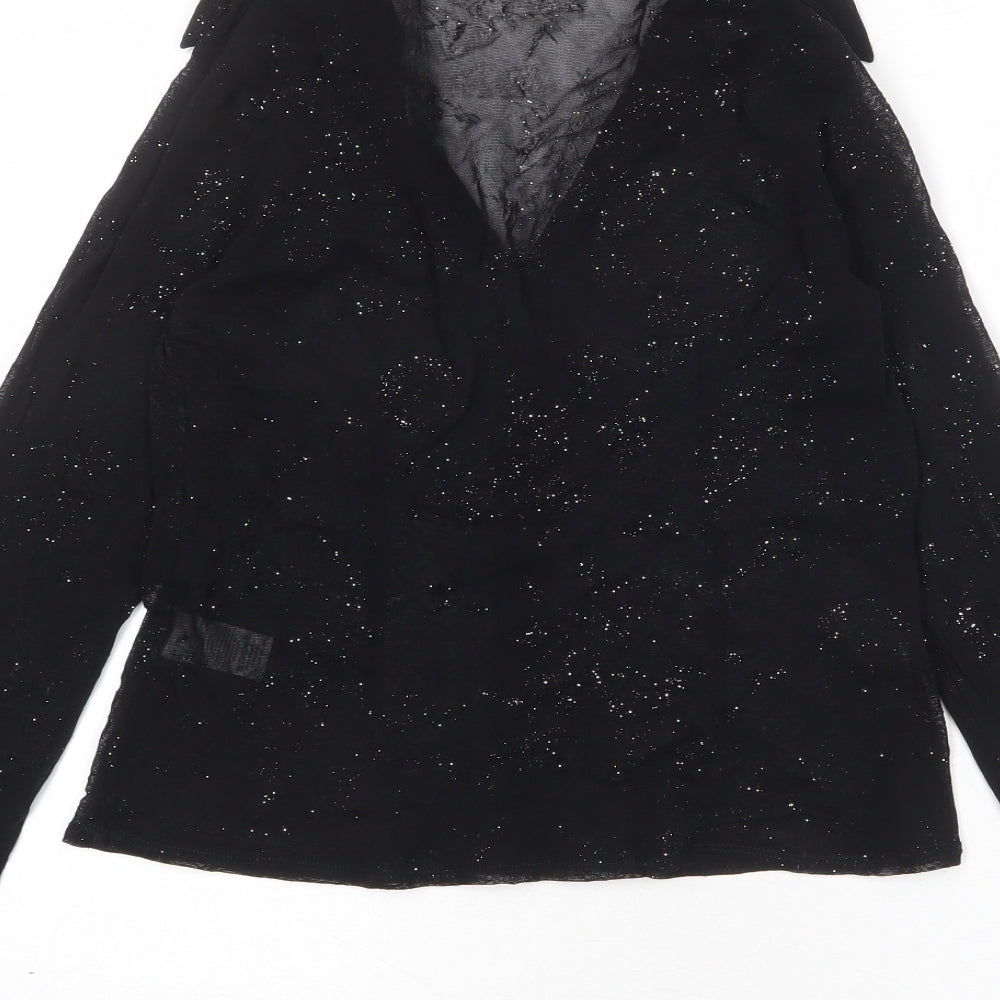 Dorothy Perkins Womens Black Nylon Basic Button-Up Size 14 Collared