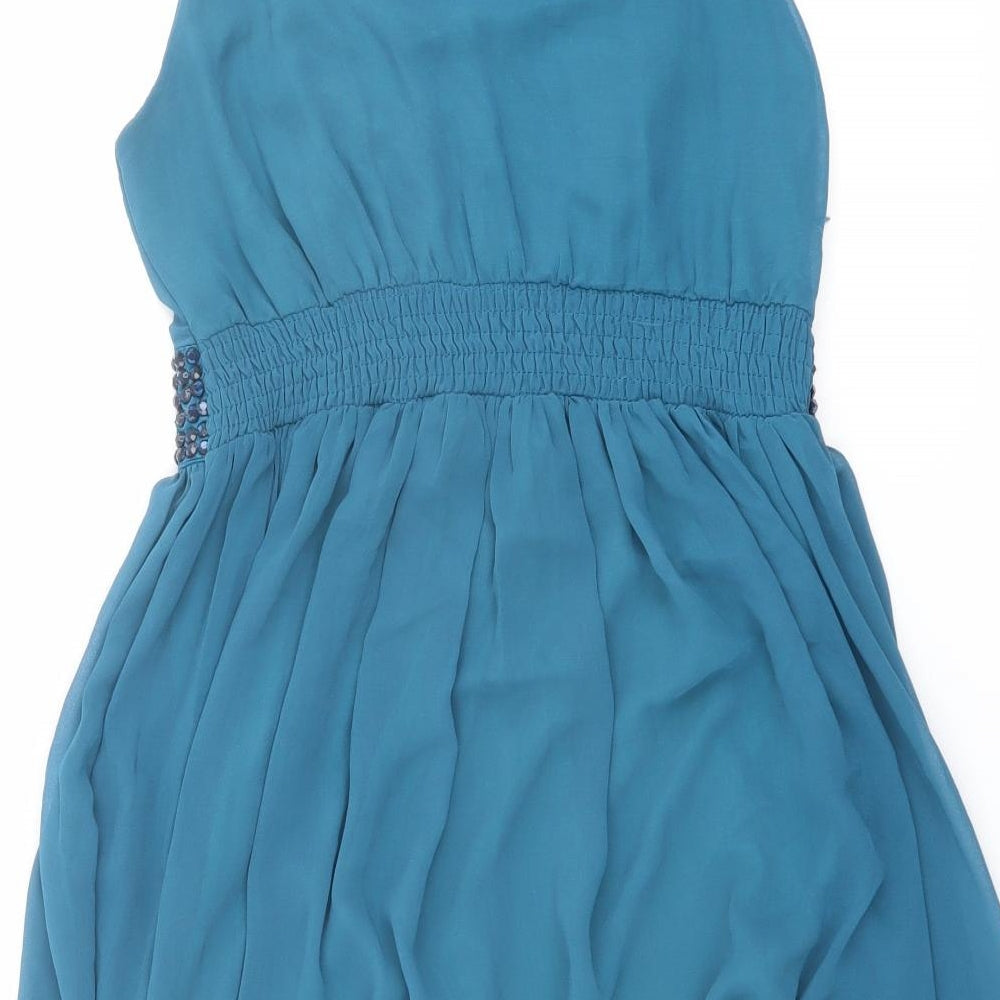 Lovestruck Womens Blue Polyester A-Line Size S Round Neck Zip