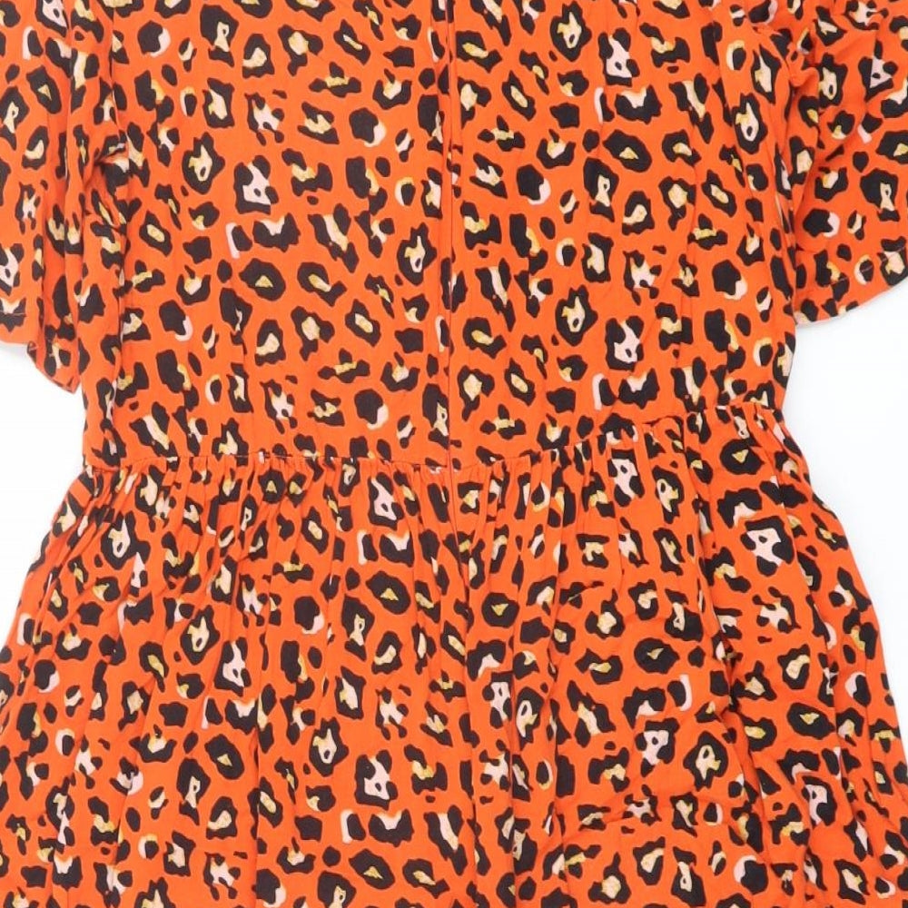 ASOS Womens Orange Animal Print Viscose A-Line Size 10 Round Neck Zip - Leopard pattern