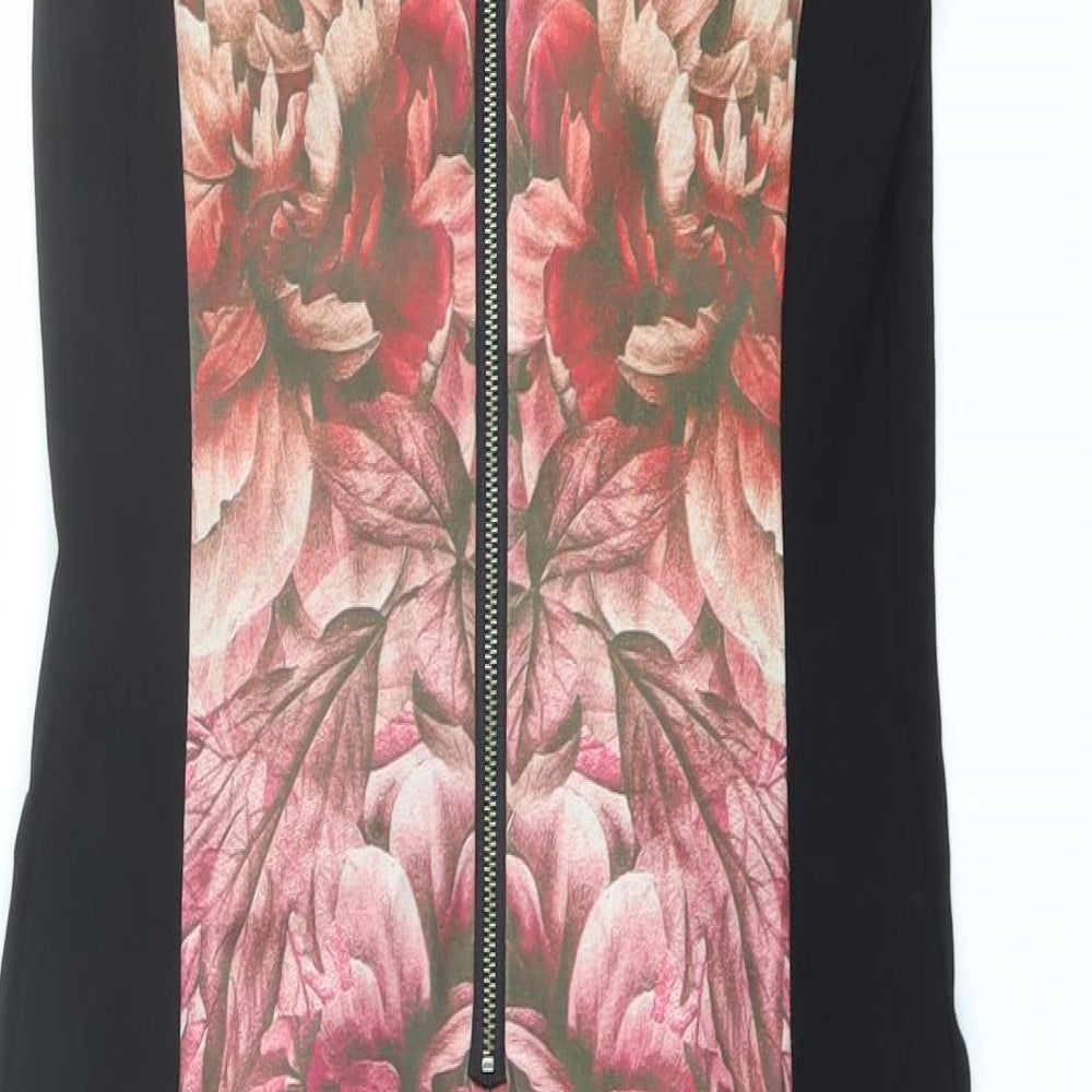 Pied A Terre Womens Black Geometric Polyester Shift Size 10 Round Neck Zip
