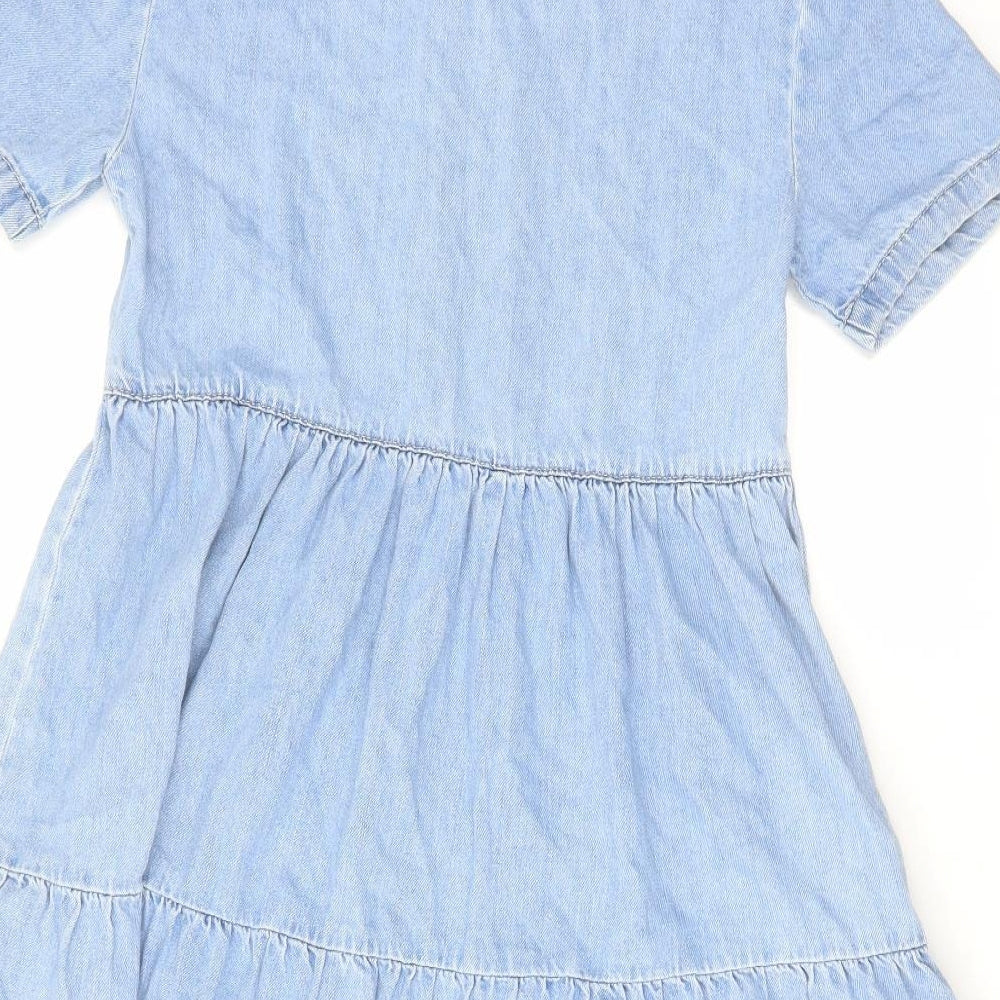Denim & Co. Womens Blue Cotton A-Line Size 8 Collared Zip