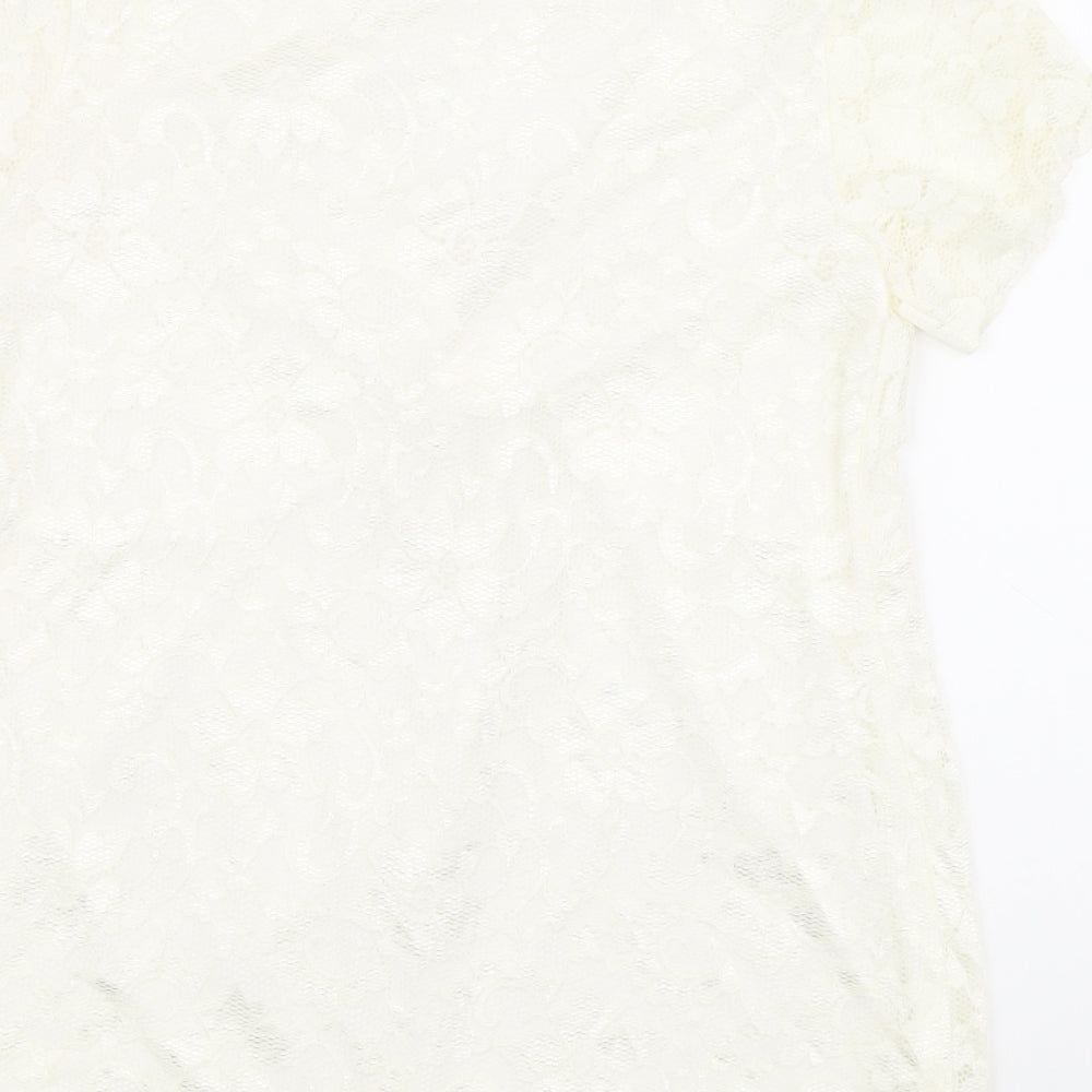 Kaleidoscope Womens Ivory Polyamide Basic T-Shirt Size 14 V-Neck