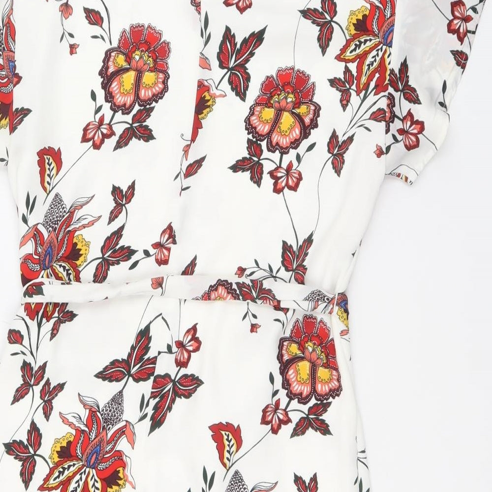 H&M Womens Multicoloured Floral Polyester A-Line Size 8 Round Neck Button