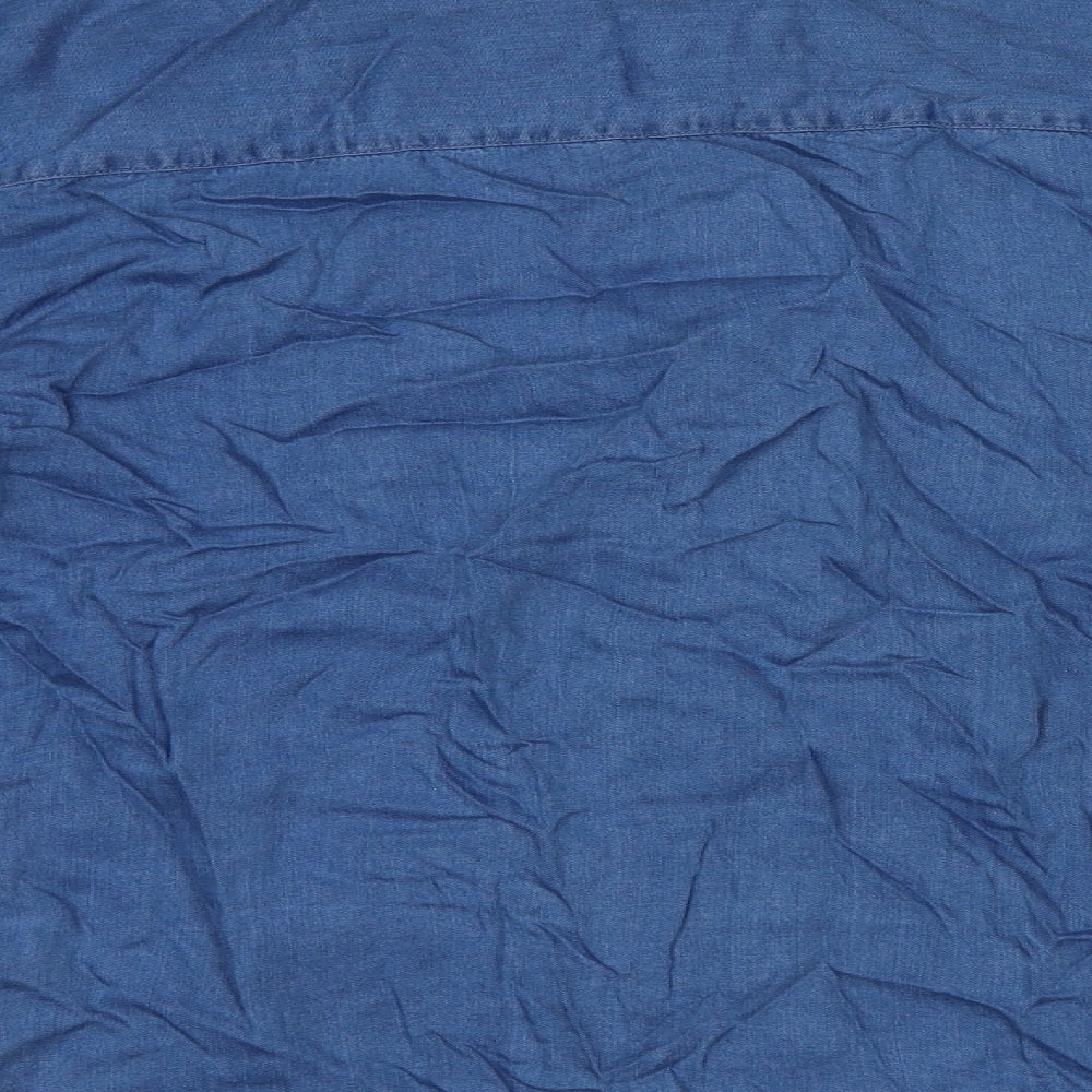Zara Womens Blue Lyocell Basic Button-Up Size L Round Neck