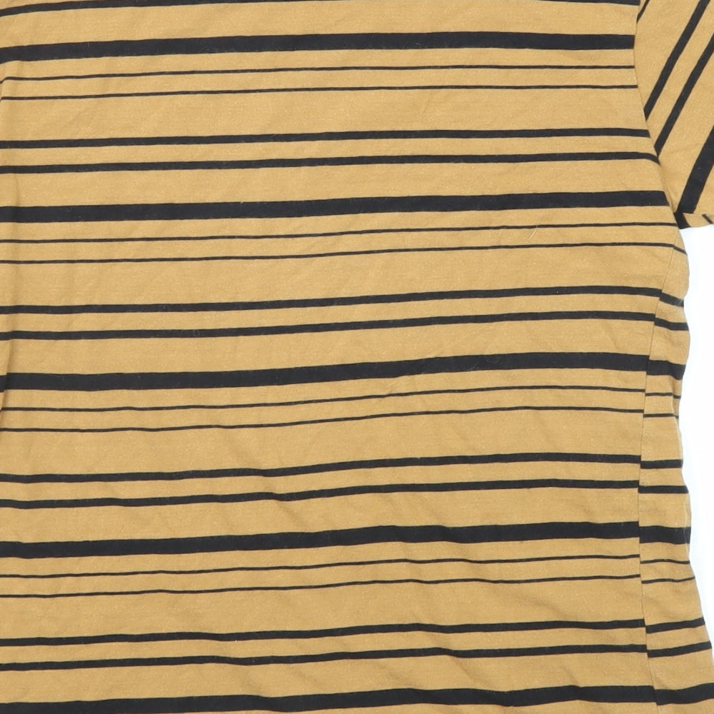 BDG Womens Yellow Striped Cotton Basic T-Shirt Size XS Round Neck