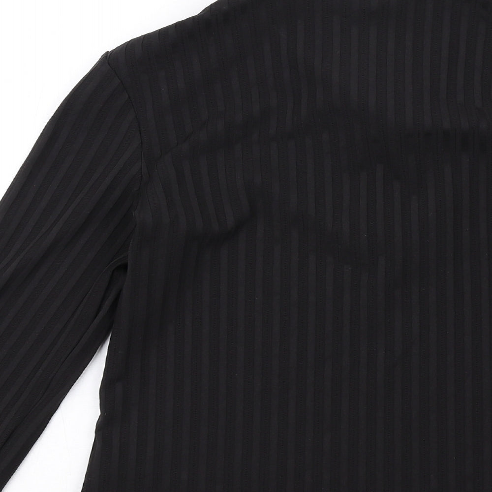 NEXT Womens Black Striped Polyester Basic Blouse Size 10 Collared