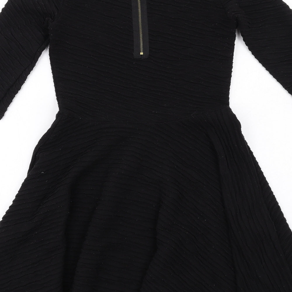 River Island Womens Black Polyester A-Line Size 8 Round Neck Zip