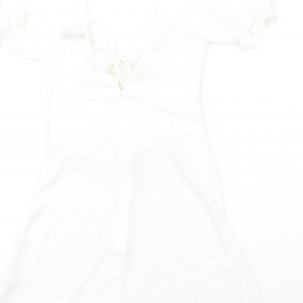 ASOS Womens White Polyester A-Line Size 8 V-Neck Zip