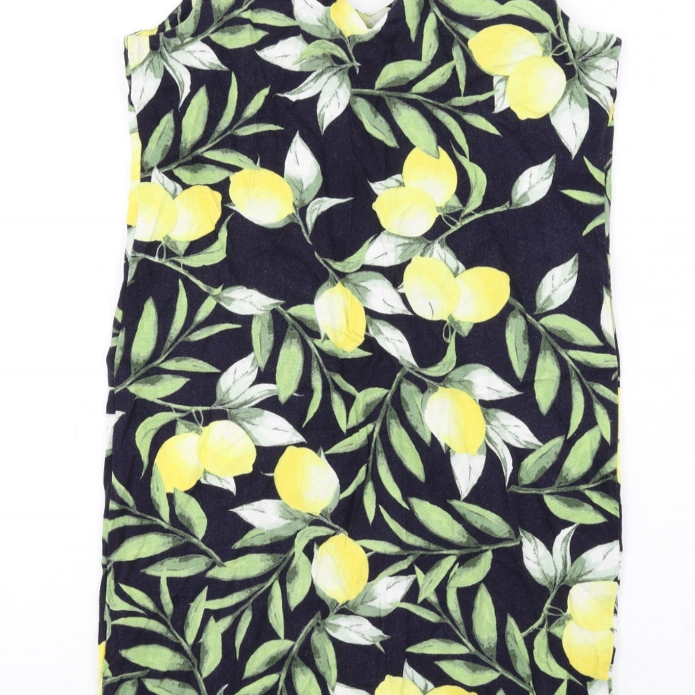 M&Co Womens Multicoloured Geometric Viscose Tank Dress Size 8 V-Neck Pullover - Lemons Print