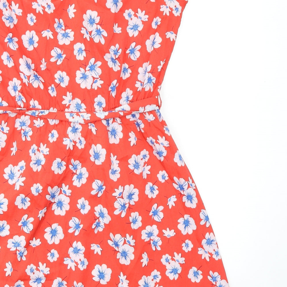 New Look Womens Orange Floral Polyester A-Line Size 10 V-Neck Pullover