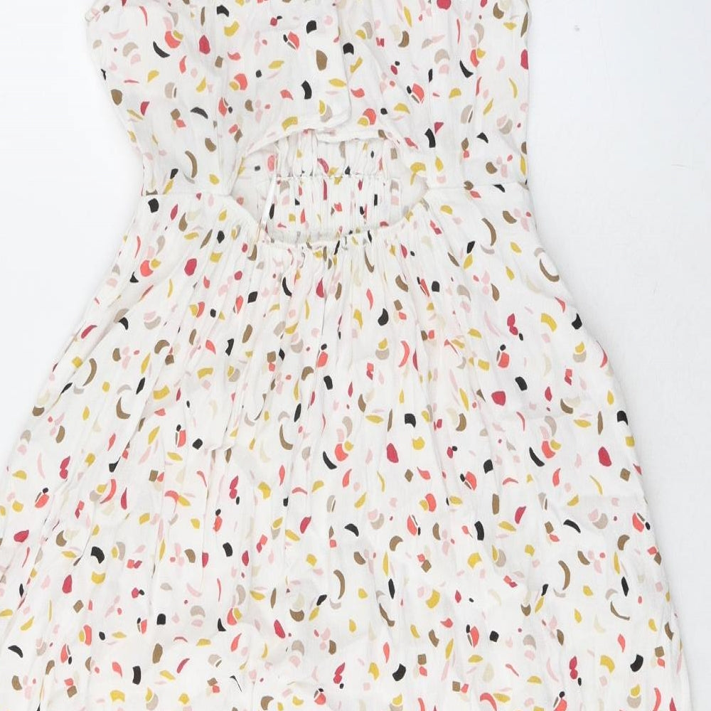 Marks & Spencer Womens Multicoloured Geometric Viscose Trapeze & Swing Size 8 Round Neck Button