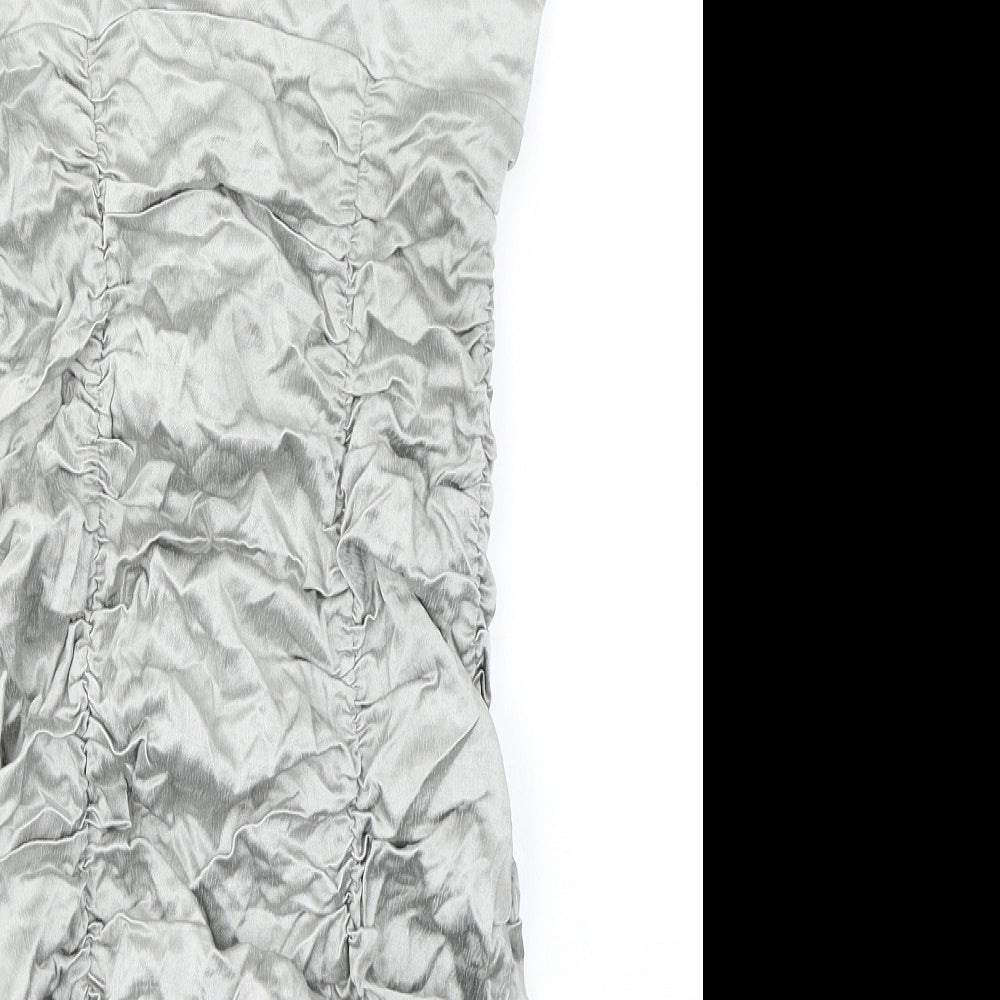 Zara Womens Silver Viscose Bodycon Size M V-Neck Zip