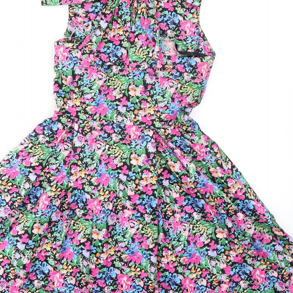 Louche Womens Multicoloured Floral Cotton Fit & Flare Size 8 Square Neck Zip