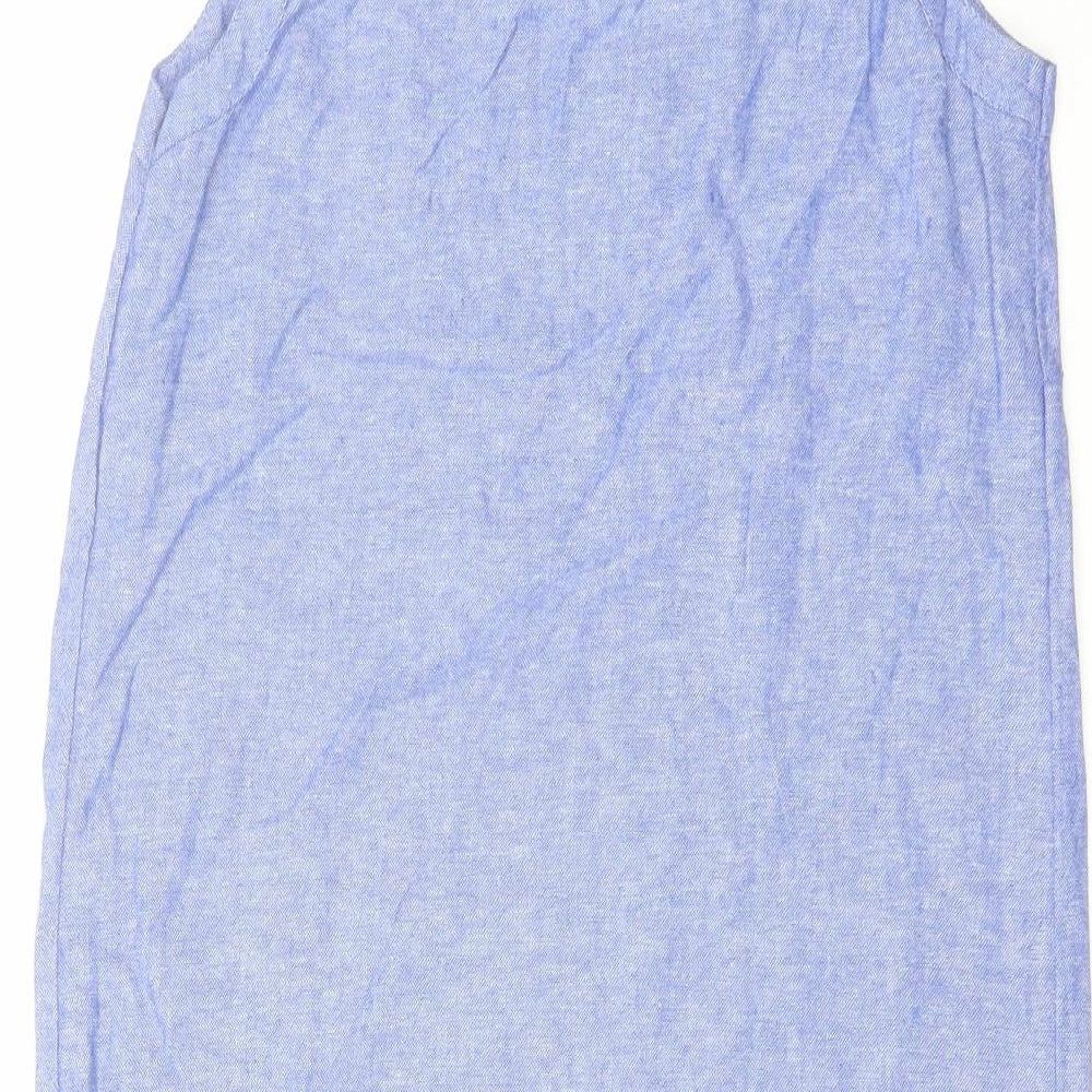 Marks & Spencer Womens Blue Linen Tank Dress Size 6 Scoop Neck Pullover
