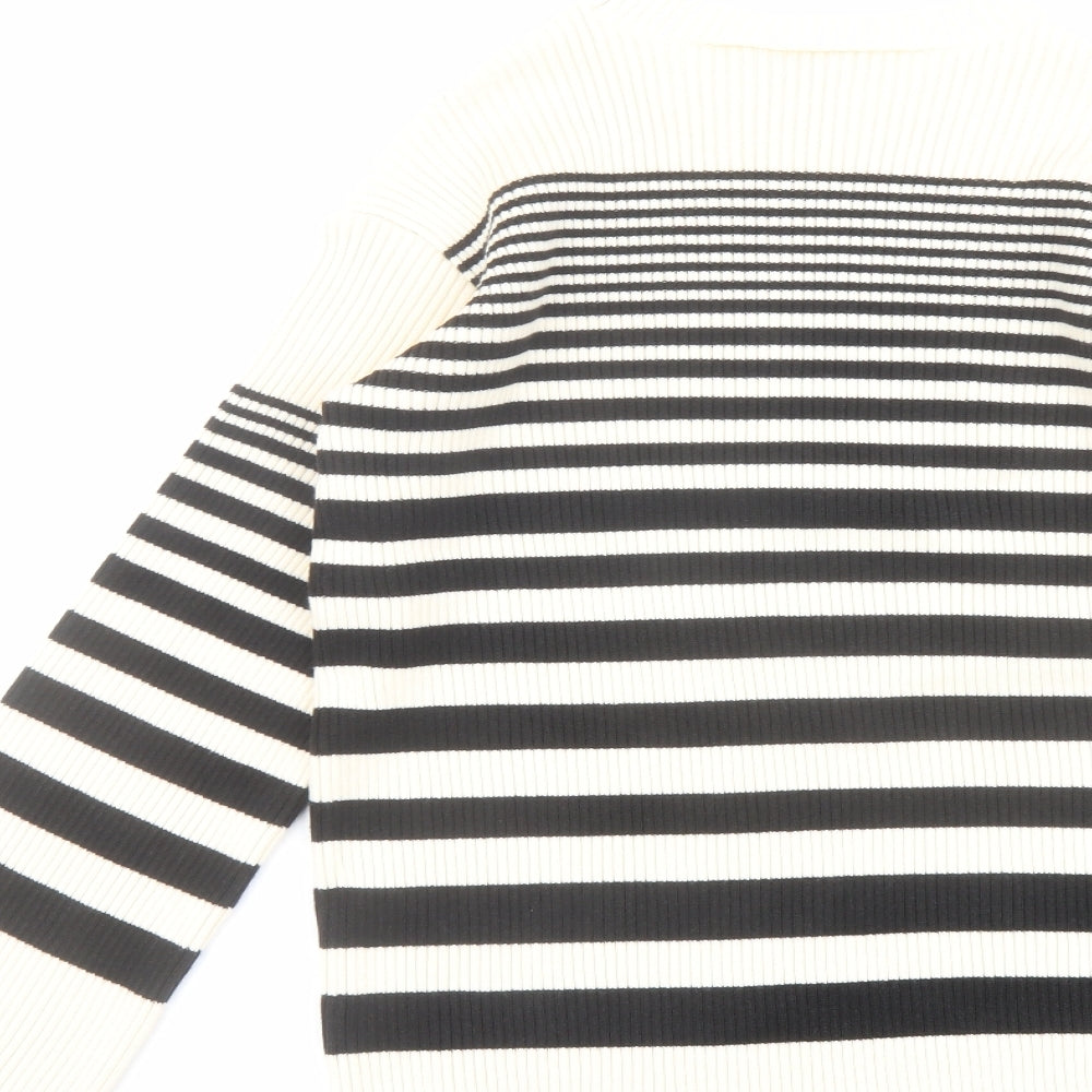 Marks & Spencer Womens Beige Round Neck Striped Acrylic Pullover Jumper Size M