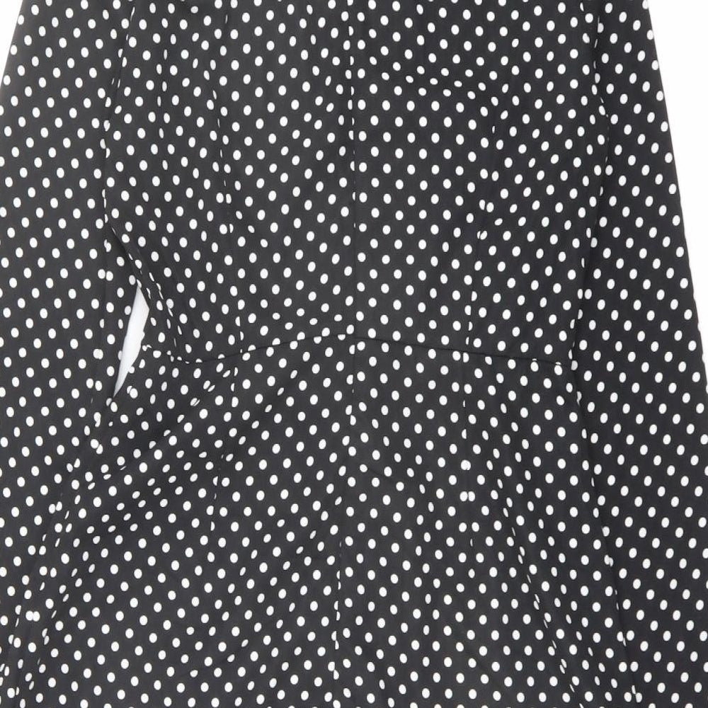 Saint Genies Womens Black Polka Dot Polyester A-Line Size 10 V-Neck Zip