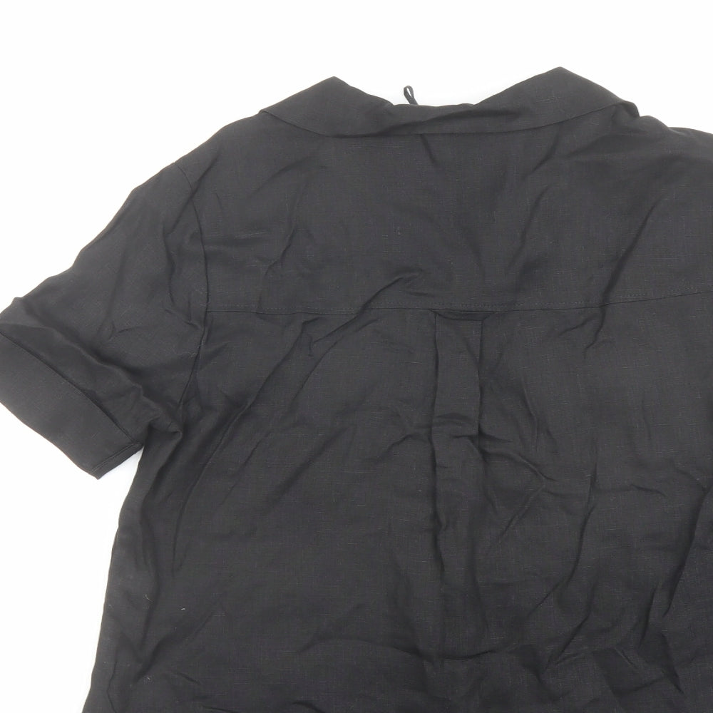 Brand and care label for Autograph women’s black linen basic button-up, size UK 6, collared