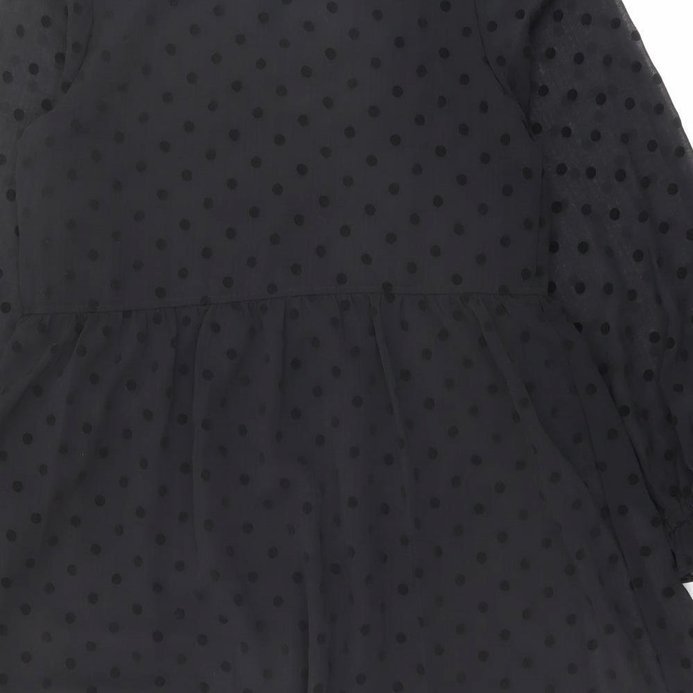 Marks & Spencer Womens Black Polka Dot Polyester A-Line Size 12 V-Neck Button