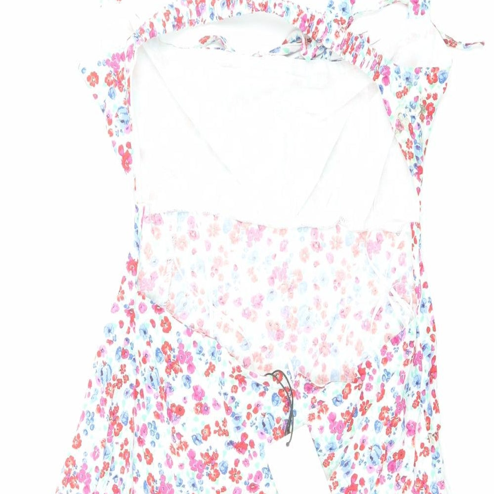 Stradivarius Womens Multicoloured Floral Viscose Mini Size M Square Neck Zip - Open Back