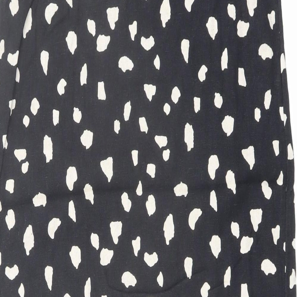 Marks & Spencer Womens Black Geometric Linen Tank Dress Size 8 Scoop Neck Pullover