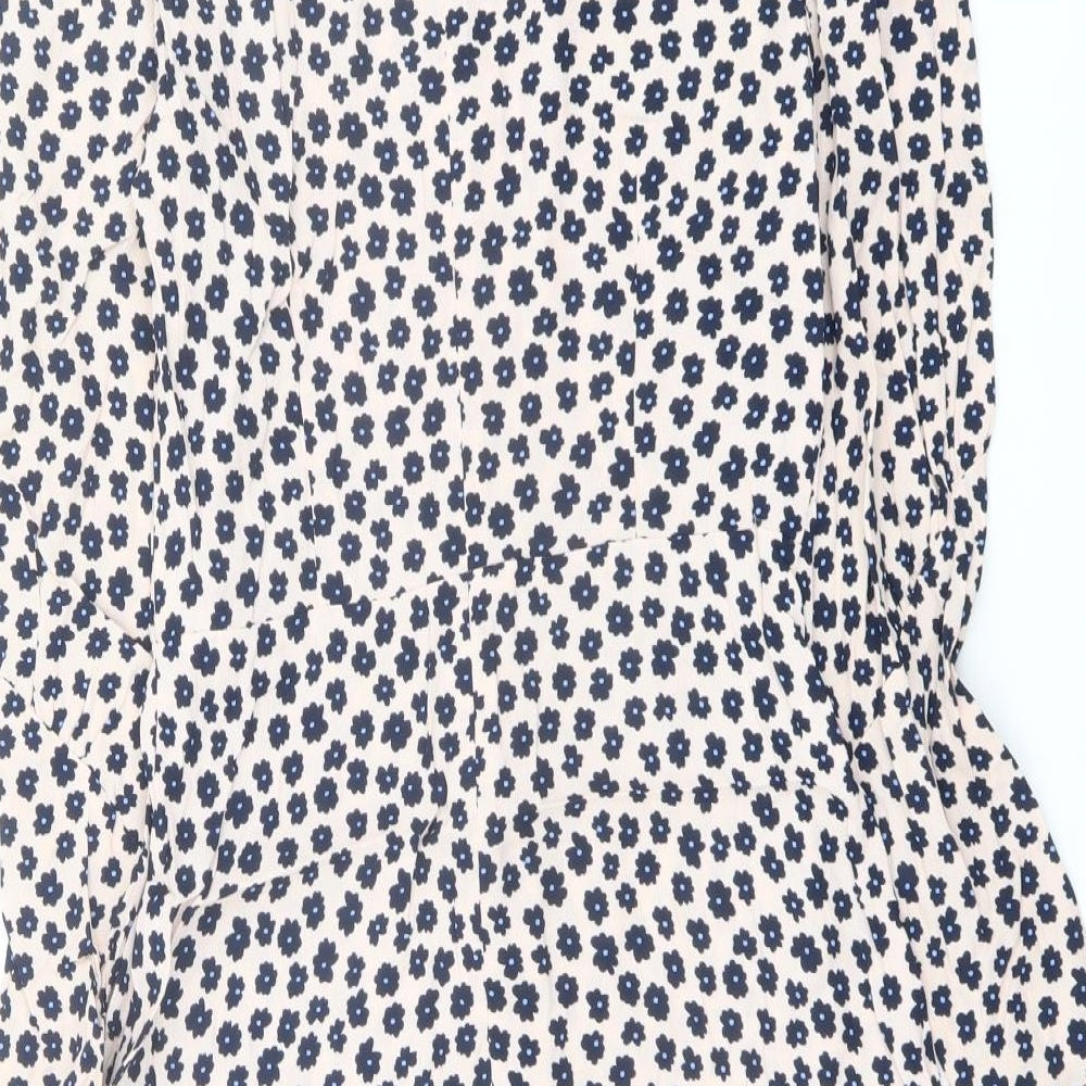 Marks & Spencer Womens Pink Floral Viscose A-Line Size 8 Round Neck Zip