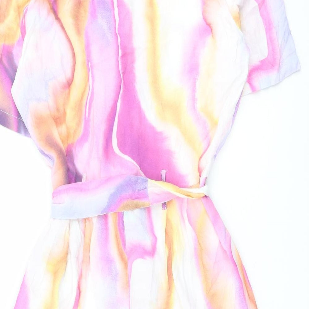 ICHI Womens Multicoloured Geometric Viscose Playsuit One-Piece Size 8 Button