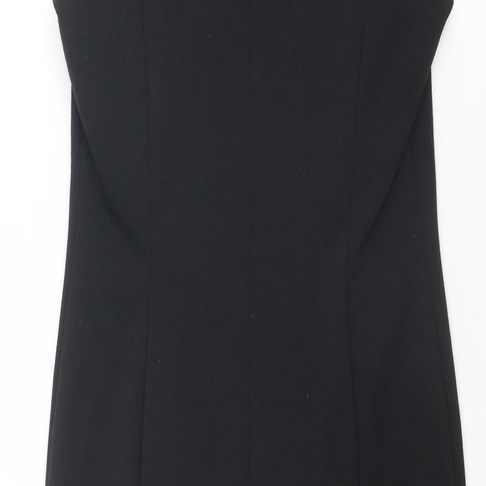 M&Co Womens Black Houndstooth Polyester Shift Size 12 Round Neck Zip