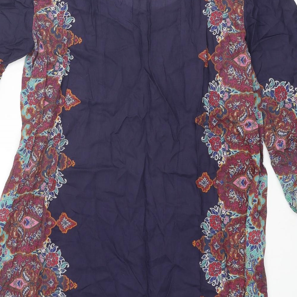 Indigo Womens Purple Geometric Modal A-Line Size 12 Scoop Neck Button