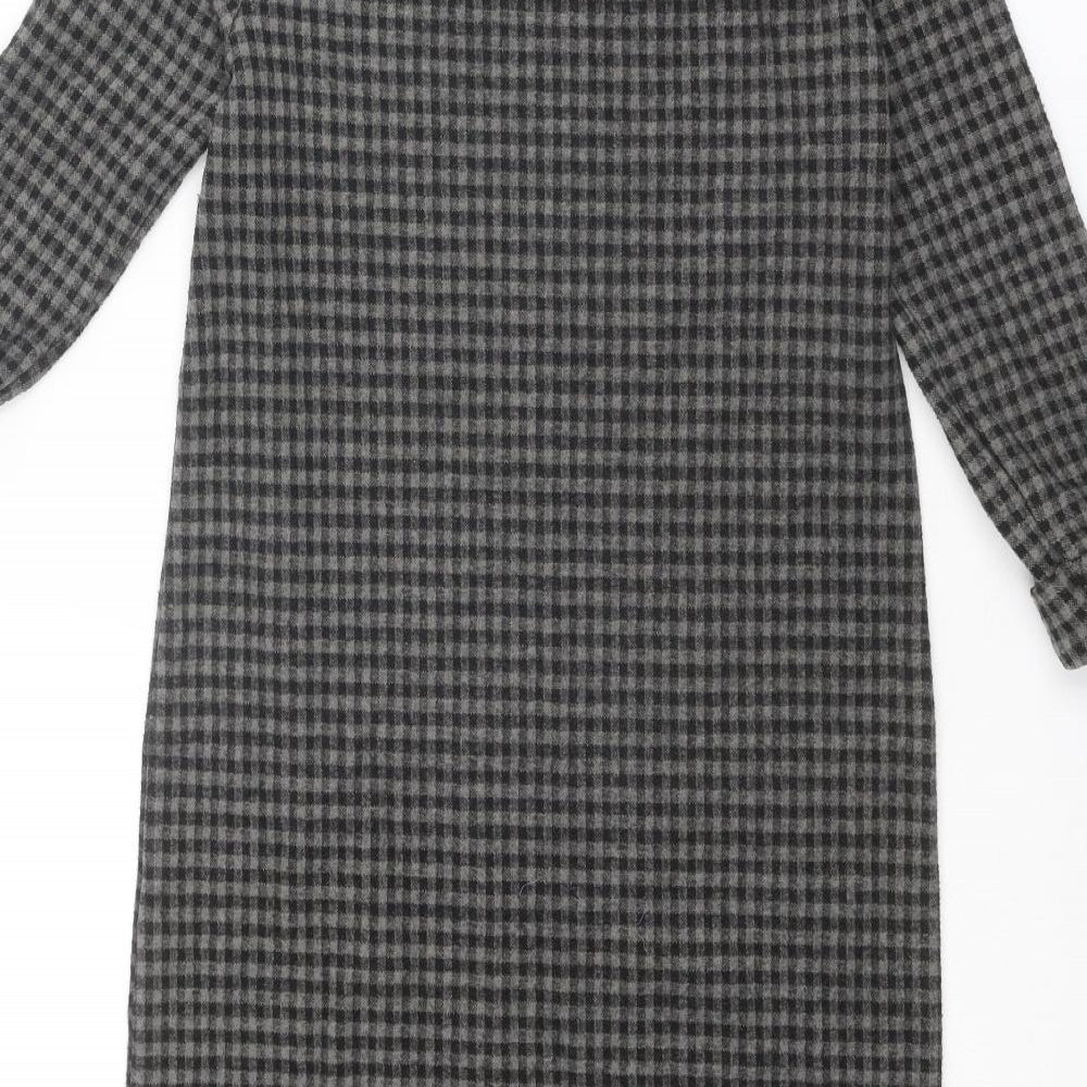 Marks & Spencer Womens Grey Geometric Polyester Jumper Dress Size 8 Round Neck Pullover