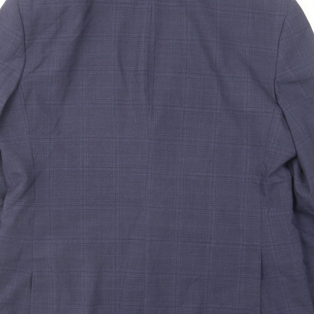 Marks & Spencer Mens Blue Check Wool Jacket Suit Jacket Size 40 Regular