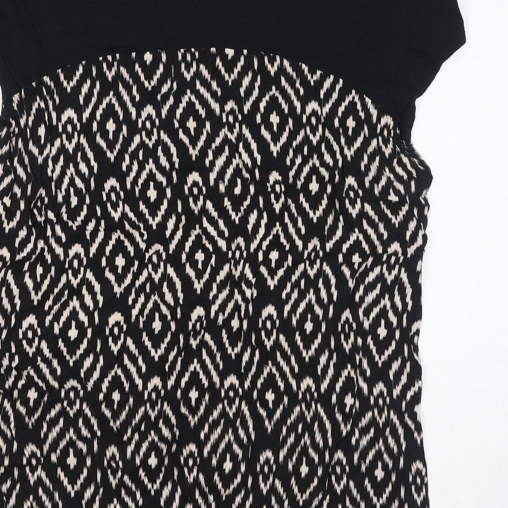 Meadow Rue Womens Black Geometric Cotton Basic Blouse Size L Boat Neck