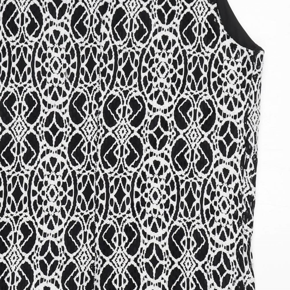 Roman Womens Black Geometric Polyimide Shift Size 12 Boat Neck Pullover