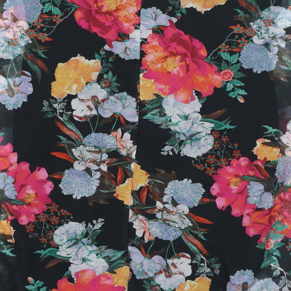 Select Womens Black Floral Polyester Basic Blouse Size 6 Round Neck