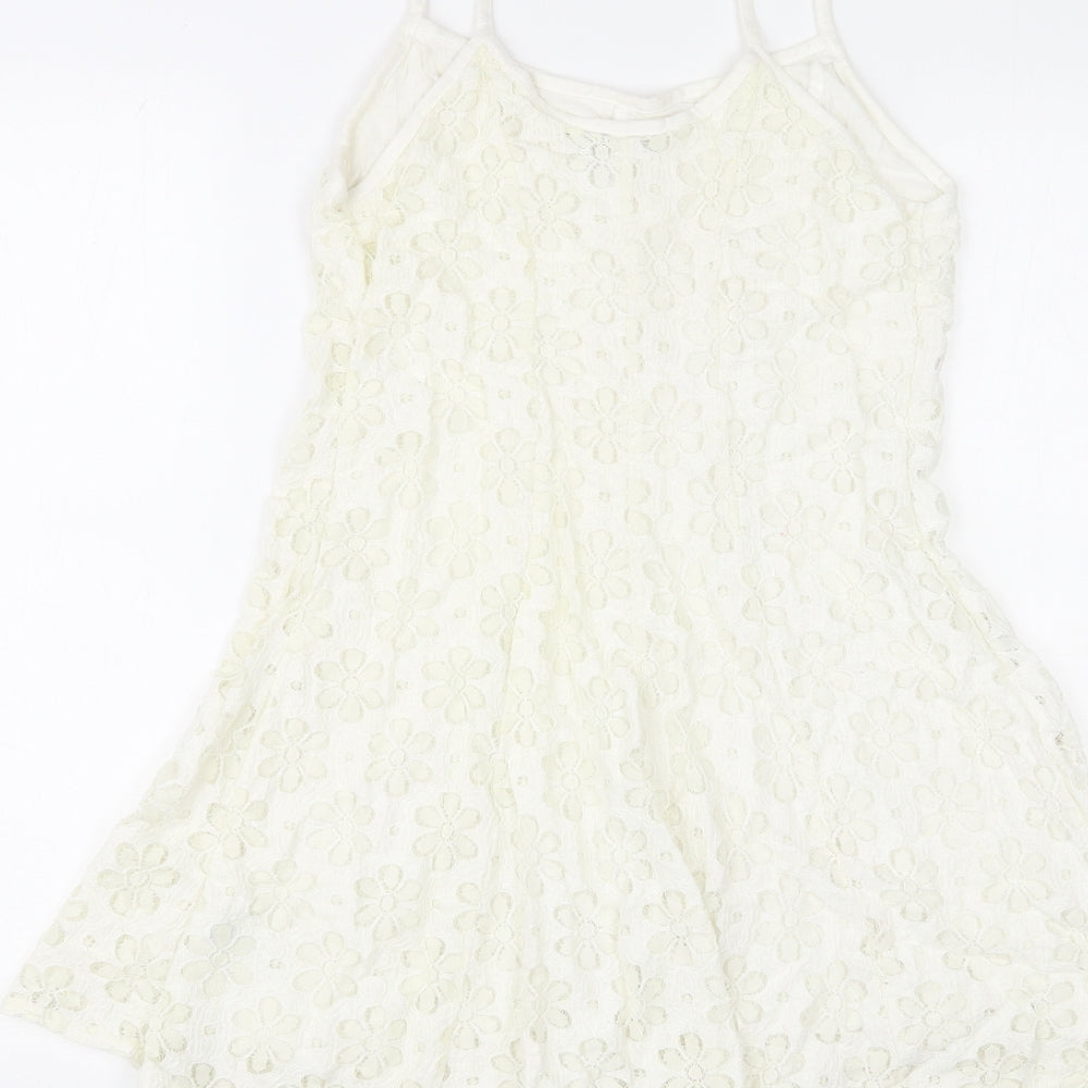 Topshop Womens Ivory Floral Cotton Mini Size 8 V-Neck Pullover
